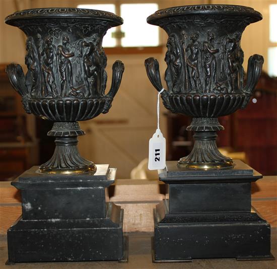 Pair bronze campana urns, now lamps